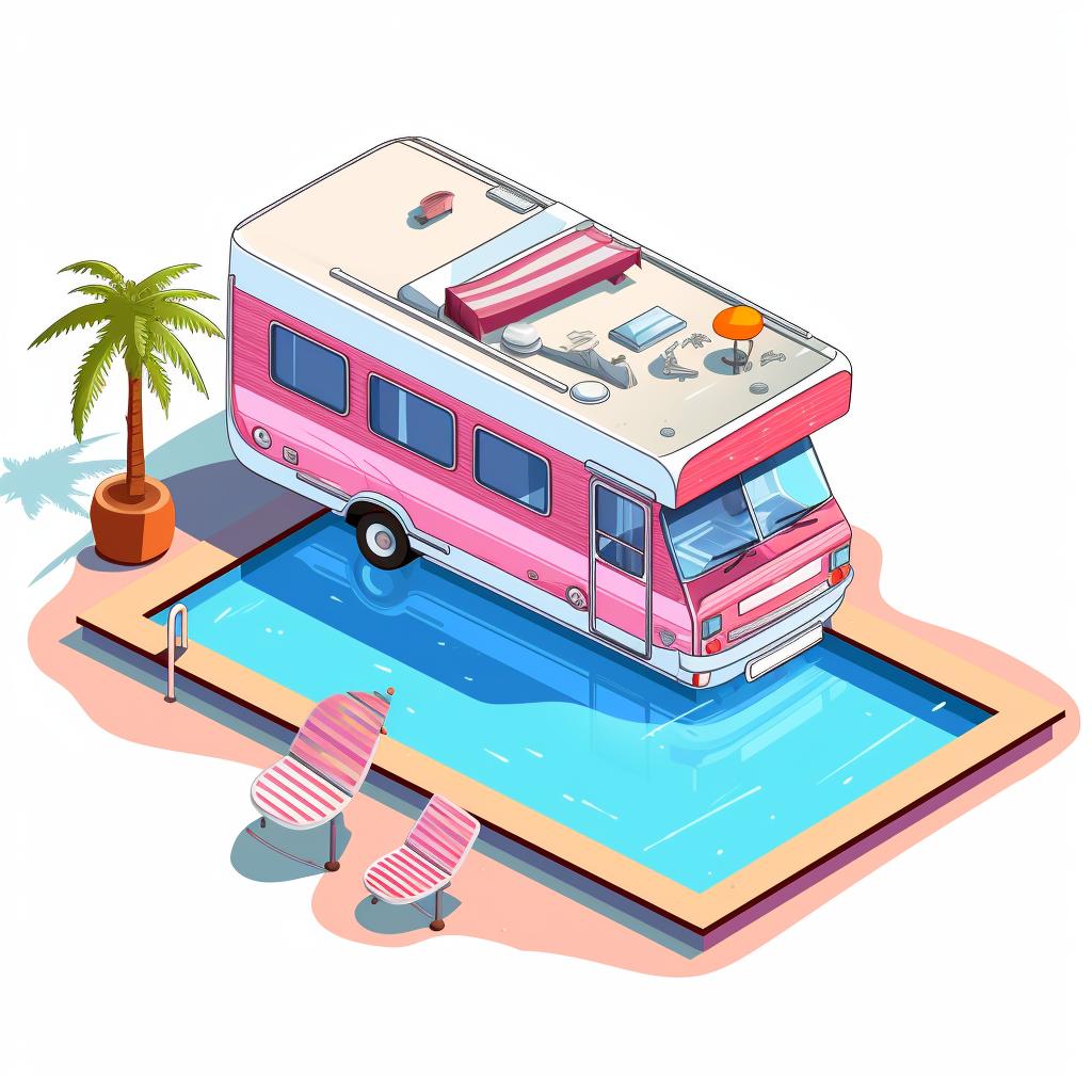 Setting up the swimming pool of the Barbie Camper Van